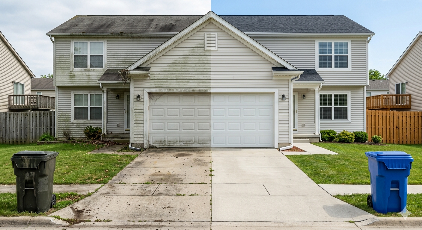 Before and after pressure washing